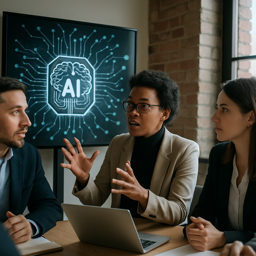 photographic people discussing Artificial intelligence no words if possible-1